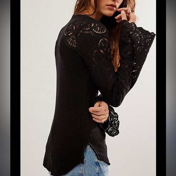 Free People Olivia Lace Top in Black - Picture 1 of 6